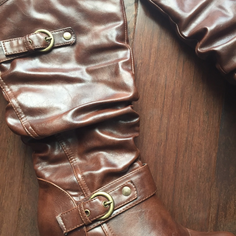 Madden Girl Ruched Brown Buckle Boots size 7.5