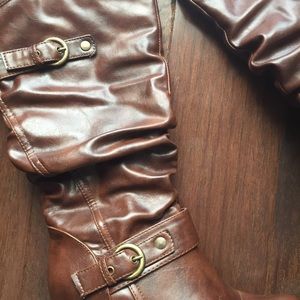 Madden Girl Ruched Brown Buckle Boots size 7.5