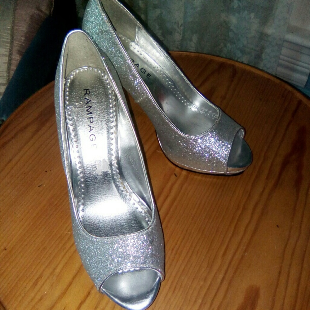 Never worn silver glitter open-toe pumps