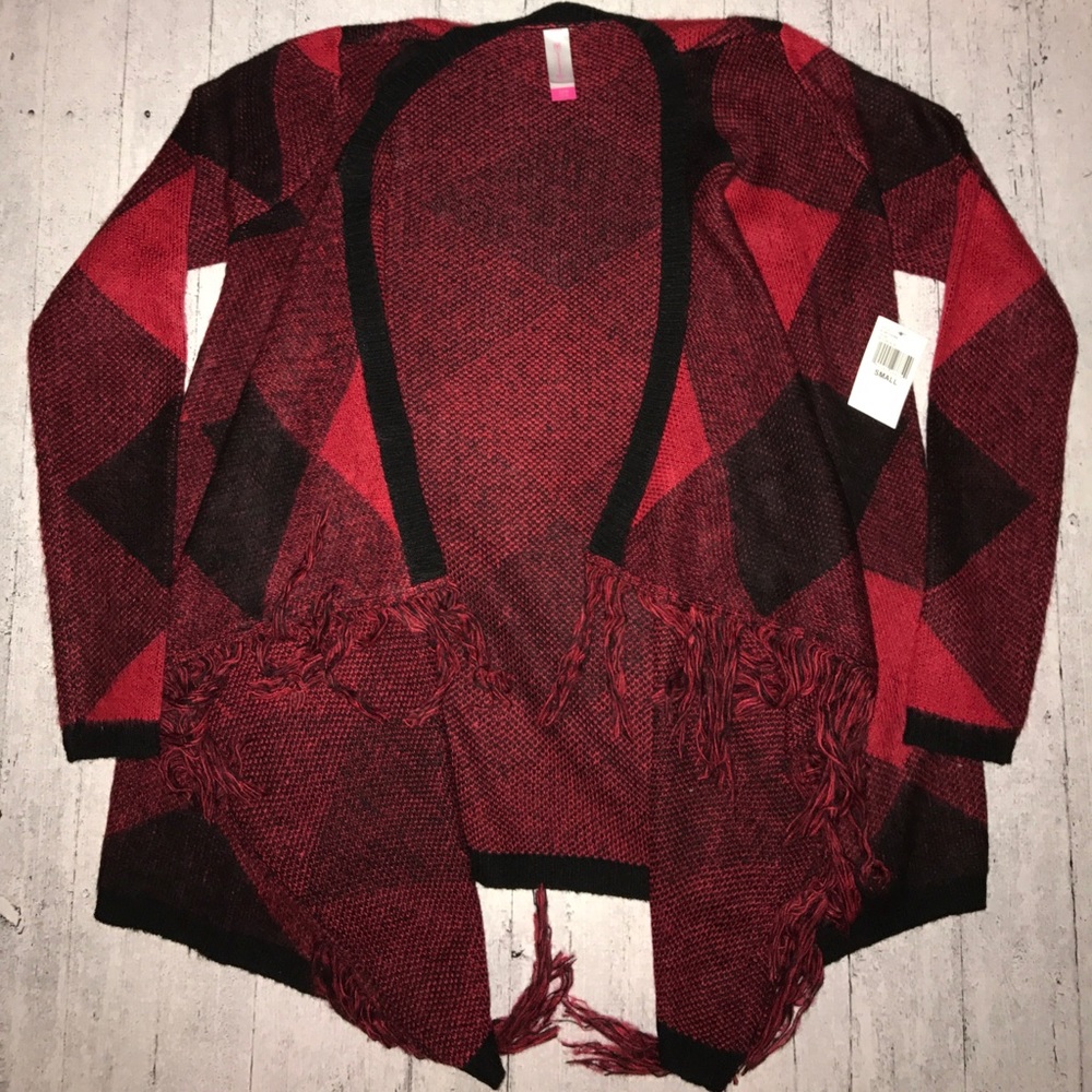 red + black plaid fringe oversized sweater 🖤