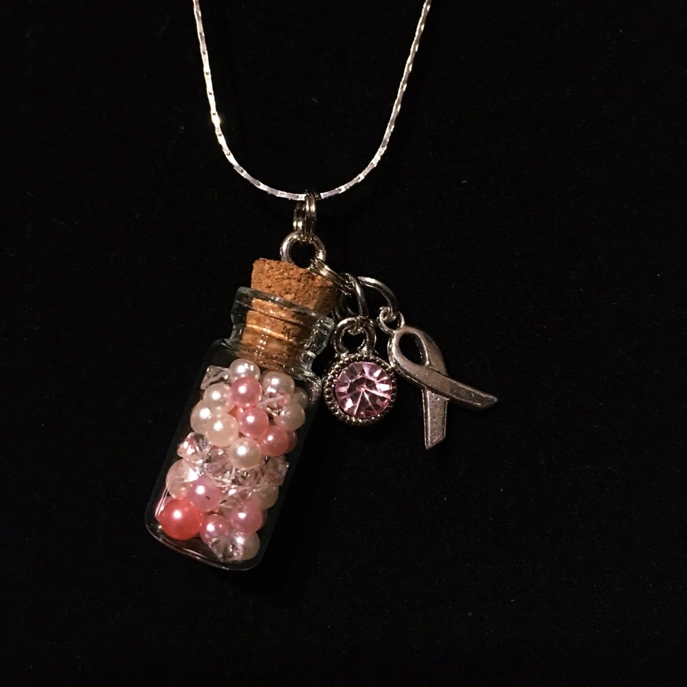 Beast Cancer Awareness Mini Bottle Necklace