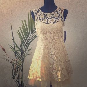 Cream laced sleeveless dress