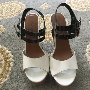 Black/White Wedge Heeled Sandals