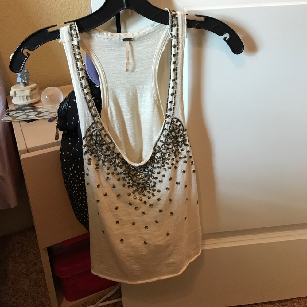 Free people beaded tank top in cream
