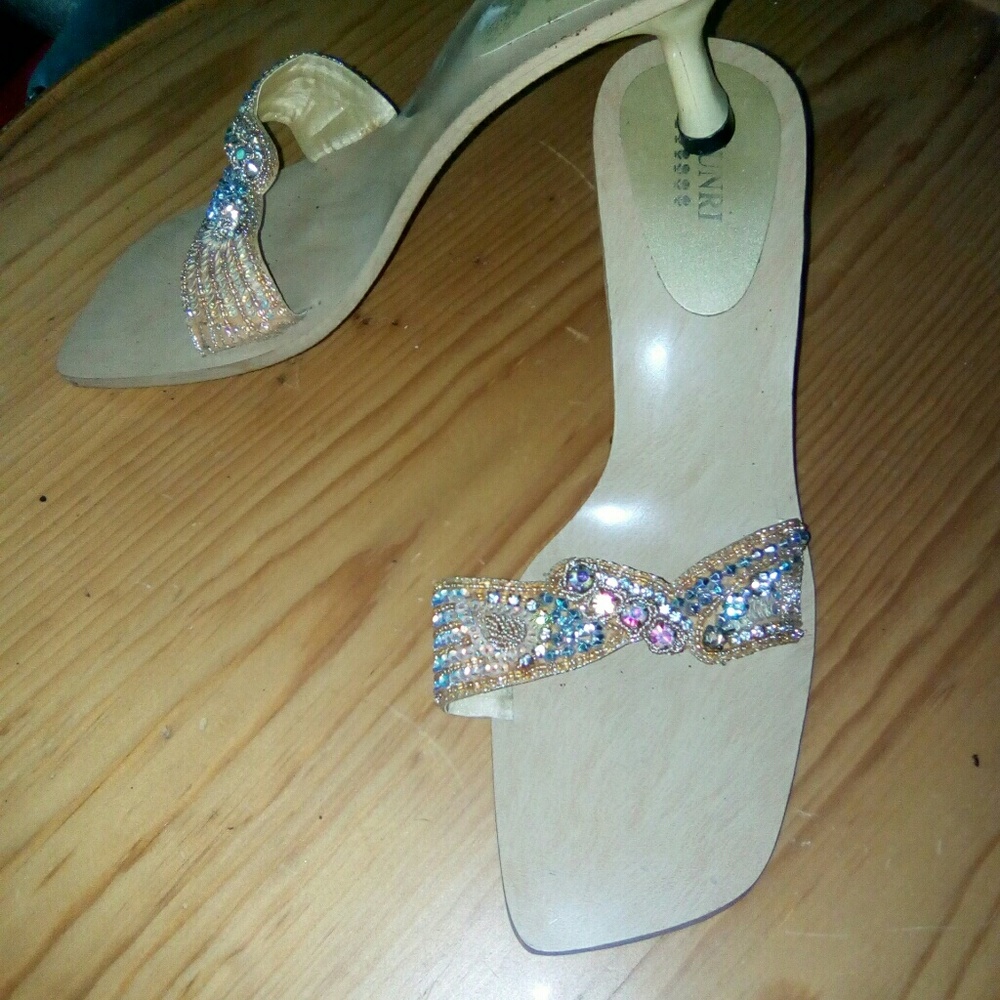 Jeweled kitten heel sandals