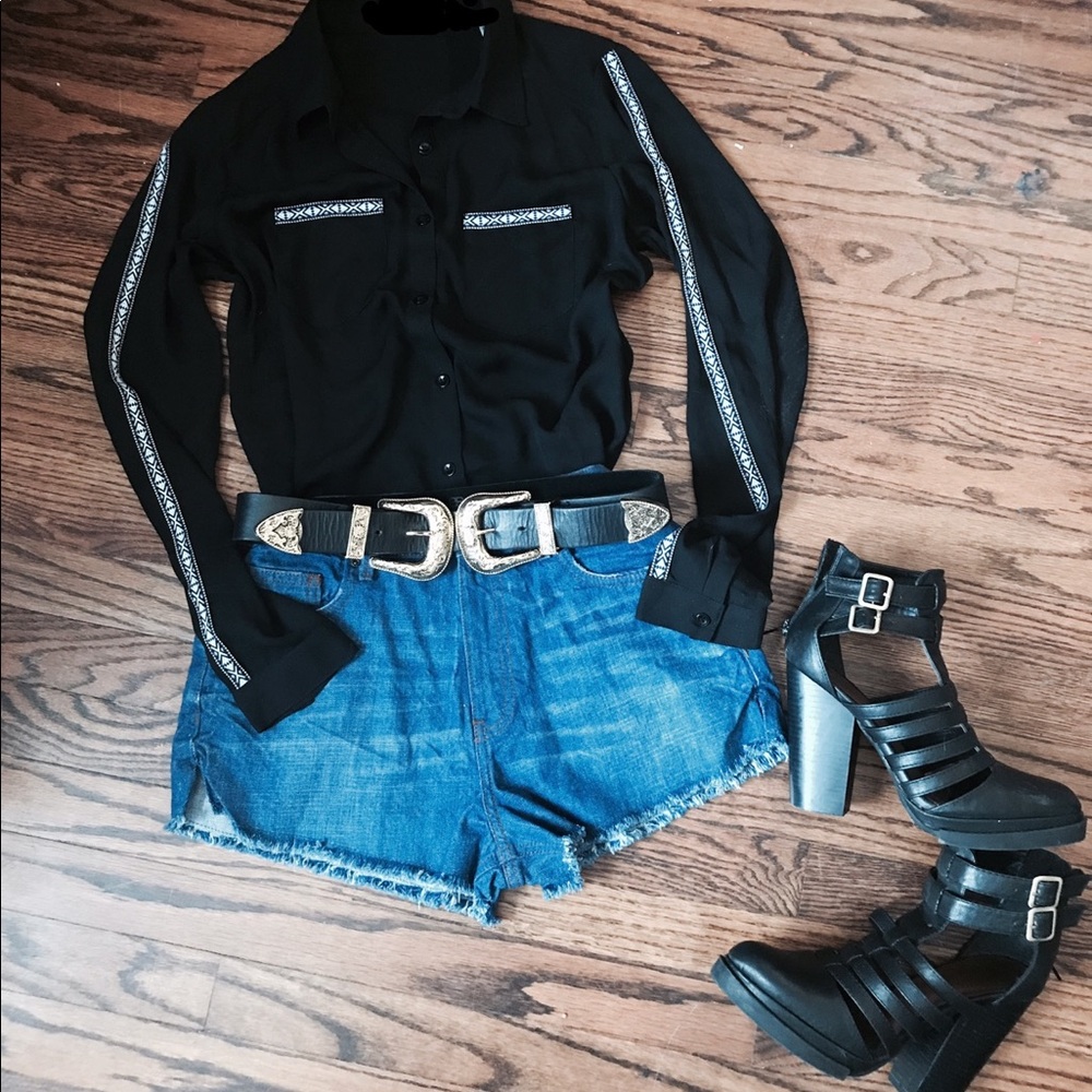 Black Chiffon Blouse with Embroidery