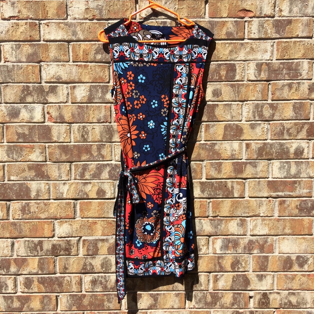 Premise Dresses navy & multi color faux wrap dress