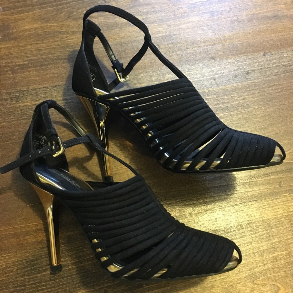 Zara black and gold heels