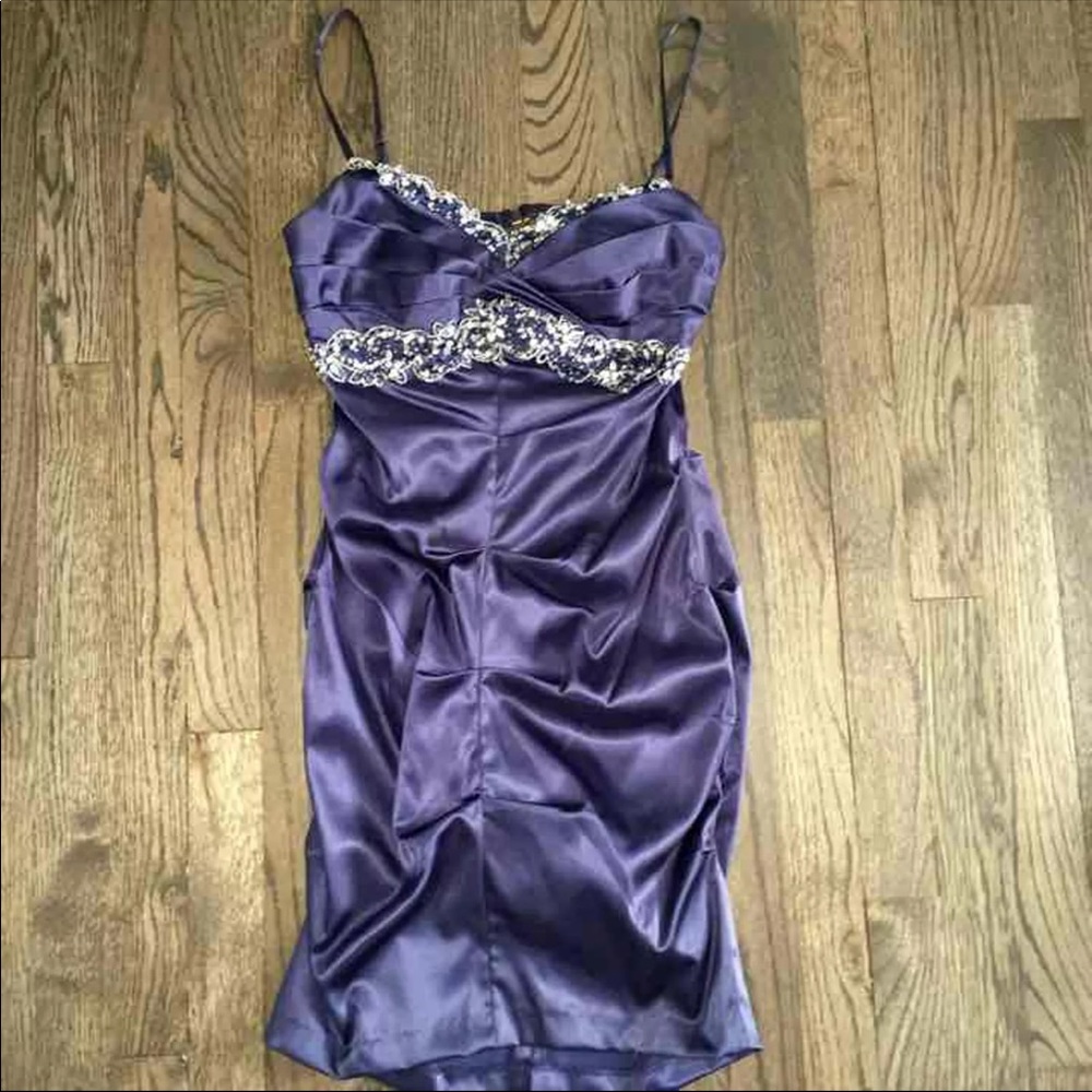 Navy blue silk short dress