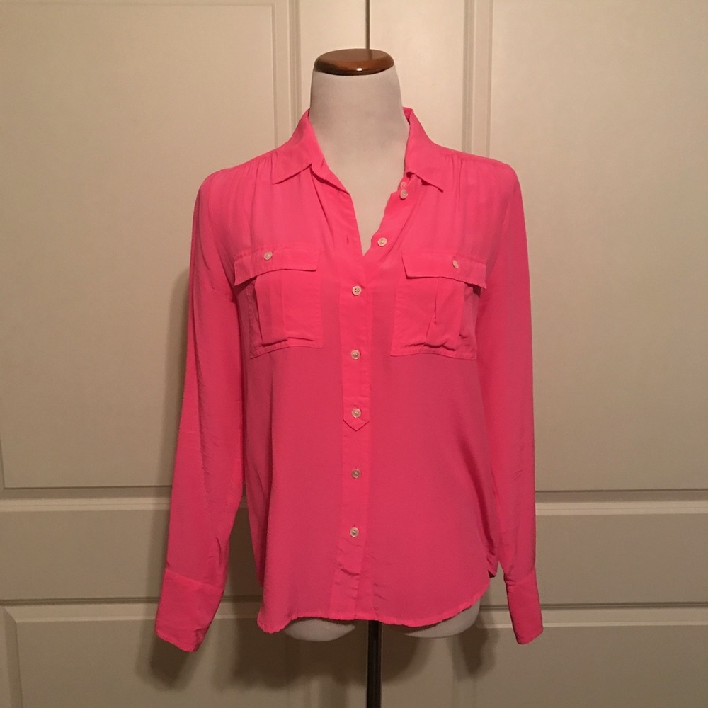 J. Crew Hot Pink Blythe silk button up
