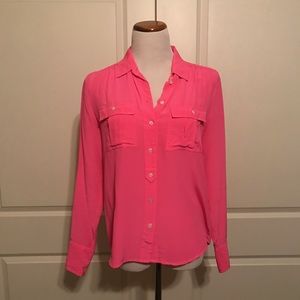 J. Crew Hot Pink Blythe silk button up