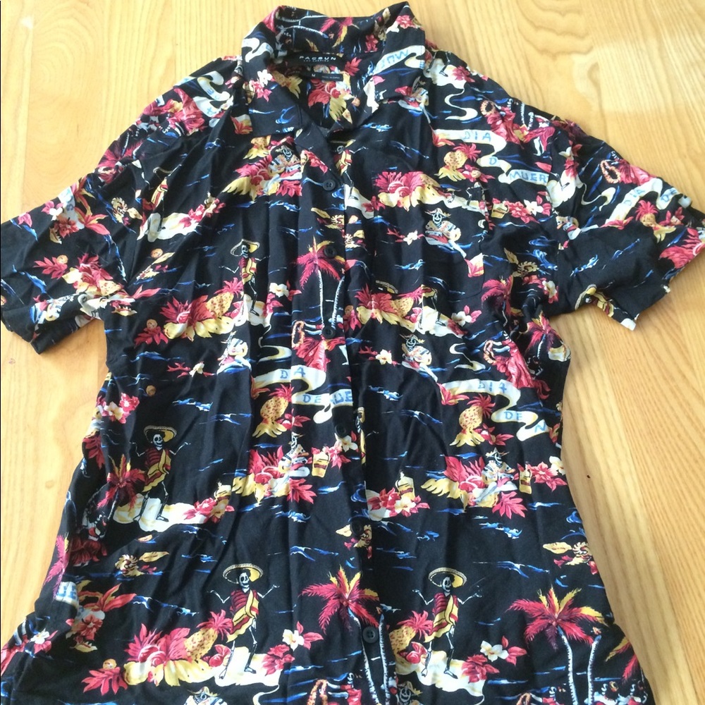 Pacsun black skeleton floral hawaiian shirt