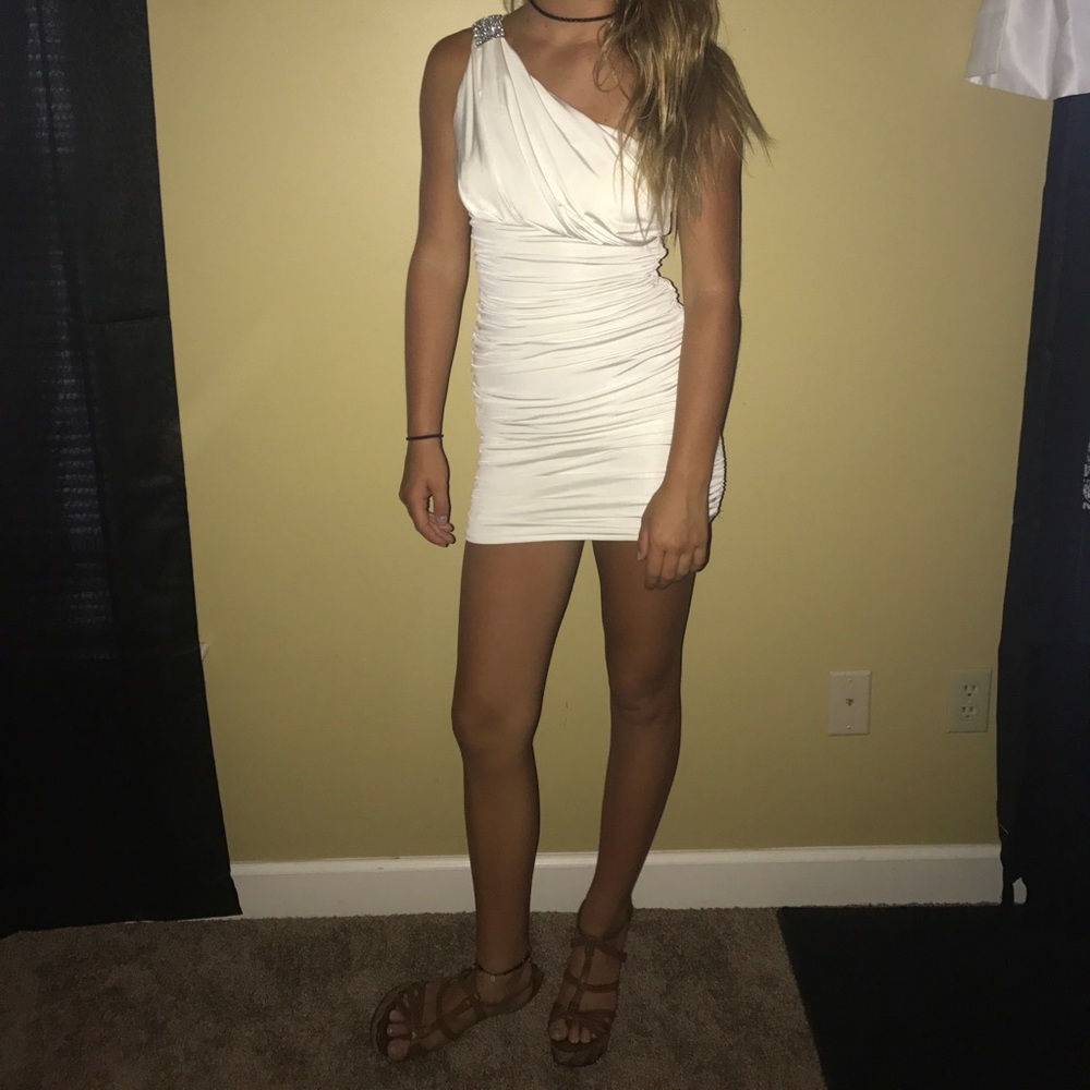 White off the shoulder mini-dress