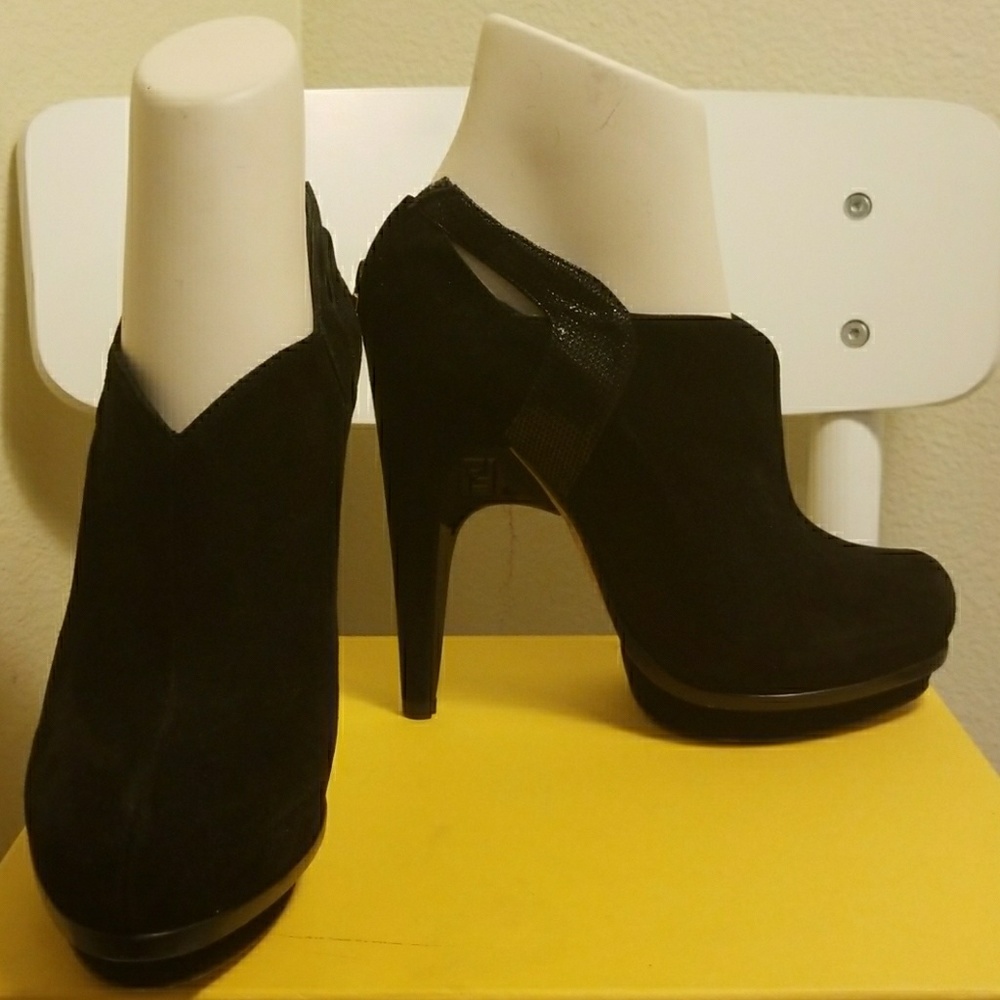 Black suede platform booties