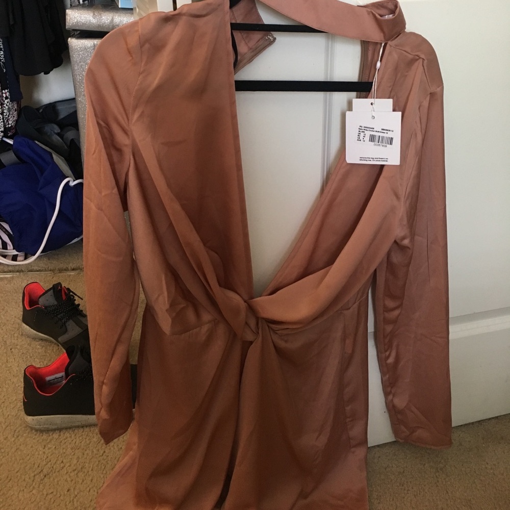 Satin wrap choker dress