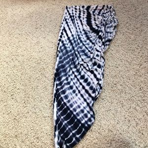 Blue and white tie dye tight high low skirt