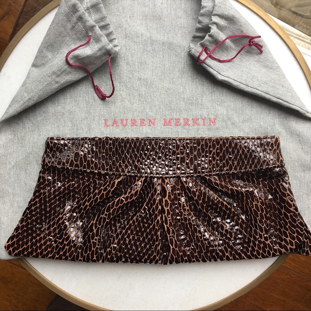 Lauren Merkin Brown croc leather clutch LIKE NEW - Picture 2 of 8