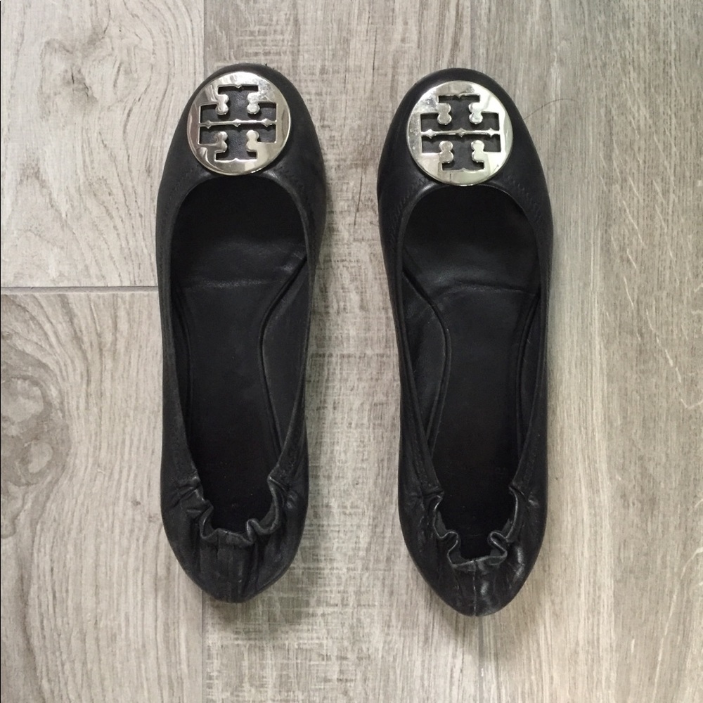 Tory Butch Reva Ballet Flat- Black & Silver