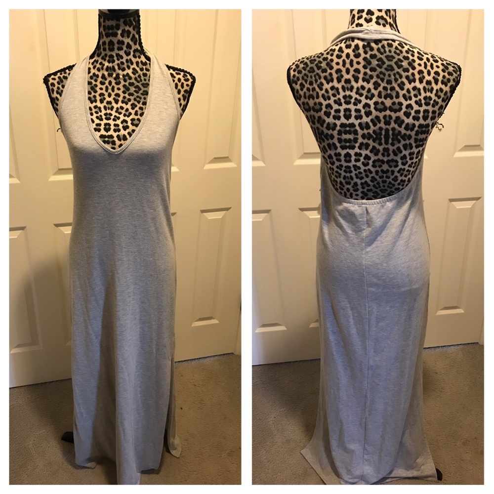 Soft grey cotton backless anthropologie dress