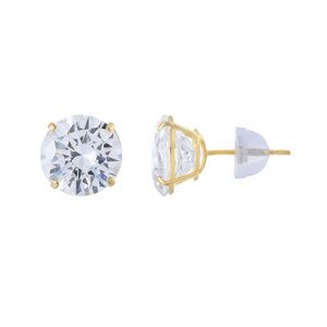 14K Yellow Gold Basket Round PushBack Stud Earring
