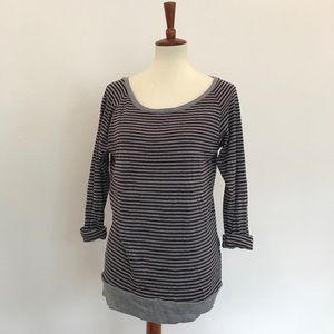 Aritzia TNA Maroon and Gray striped t shirt