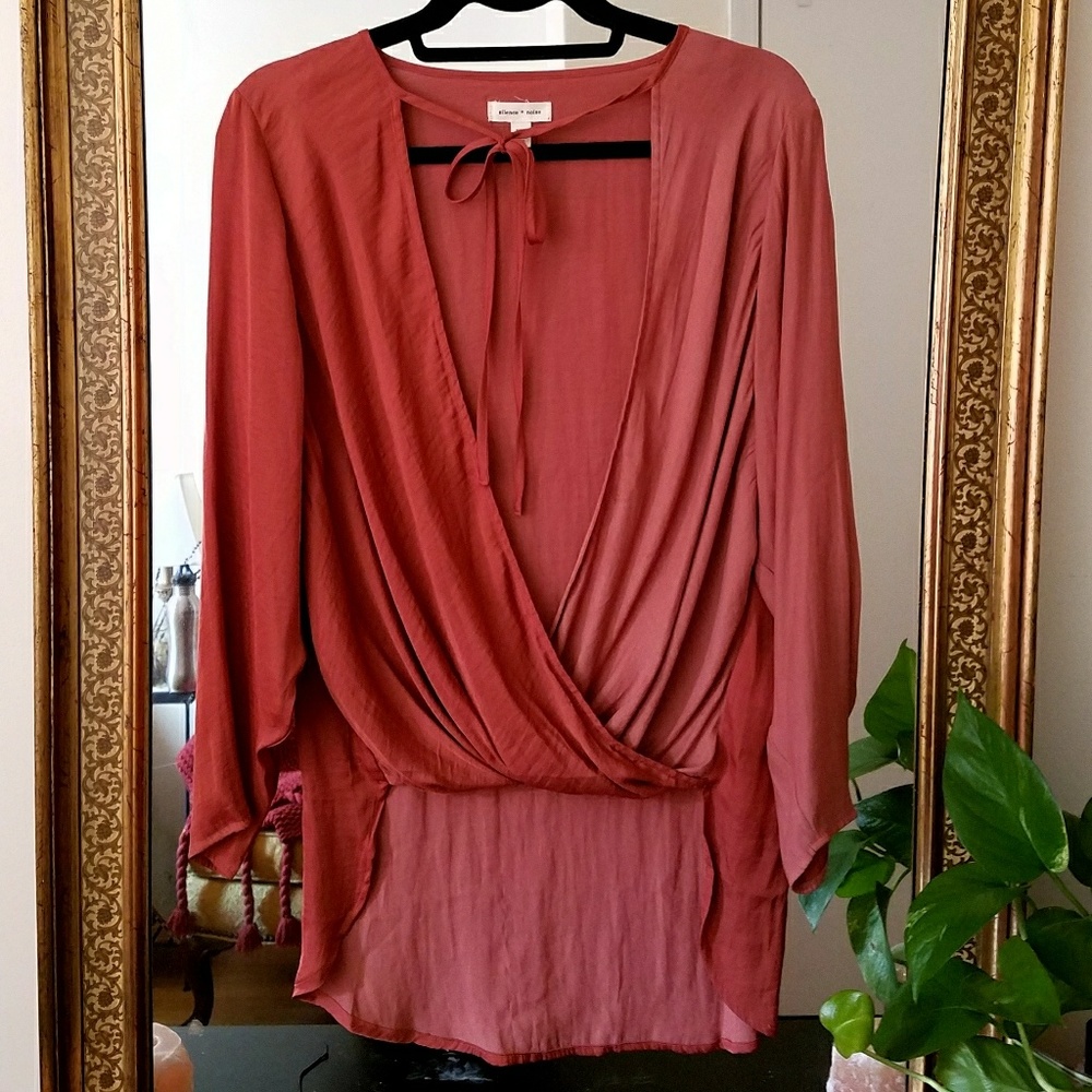 Urban outfitters Pink silk tie blouse