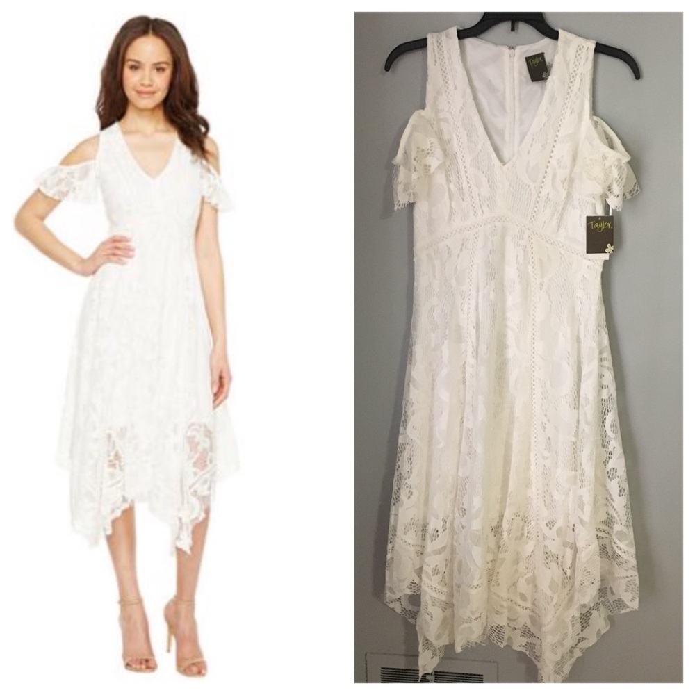NWT Taylor off shoulder white dress us2