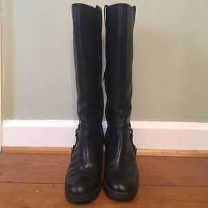 Black leather boots.