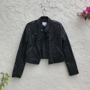 Black Vegan leather Moto Motorcycle jacket