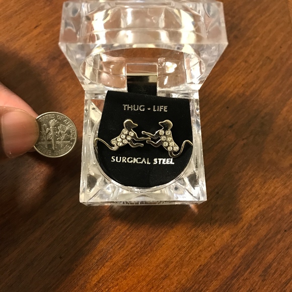 Hip Hop Bling Iced Out Dog Earrings - Picture 3 of 3