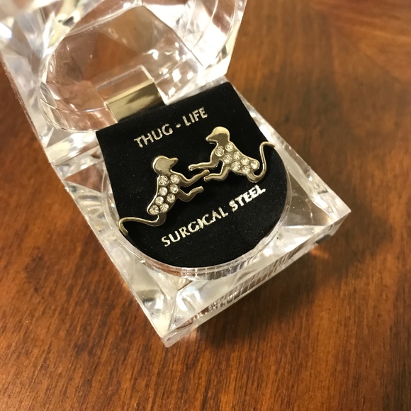 Hip Hop Bling Iced Out Dog Earrings - Picture 2 of 3