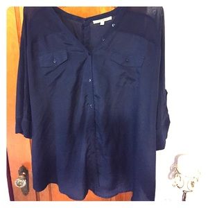 Navy Blue Blouse with Button Back