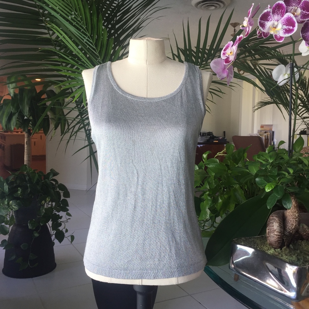 Saks Fifth Avenue silver metallic knit blouse