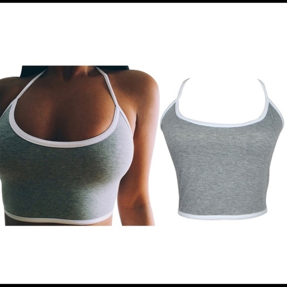 BRAND NEW! Gray Halter Neck Crop Top - Picture 2 of 5
