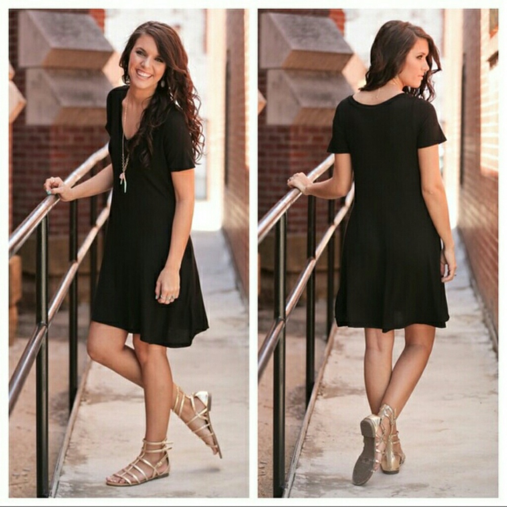 Black V Neck Tunic Dress Sale