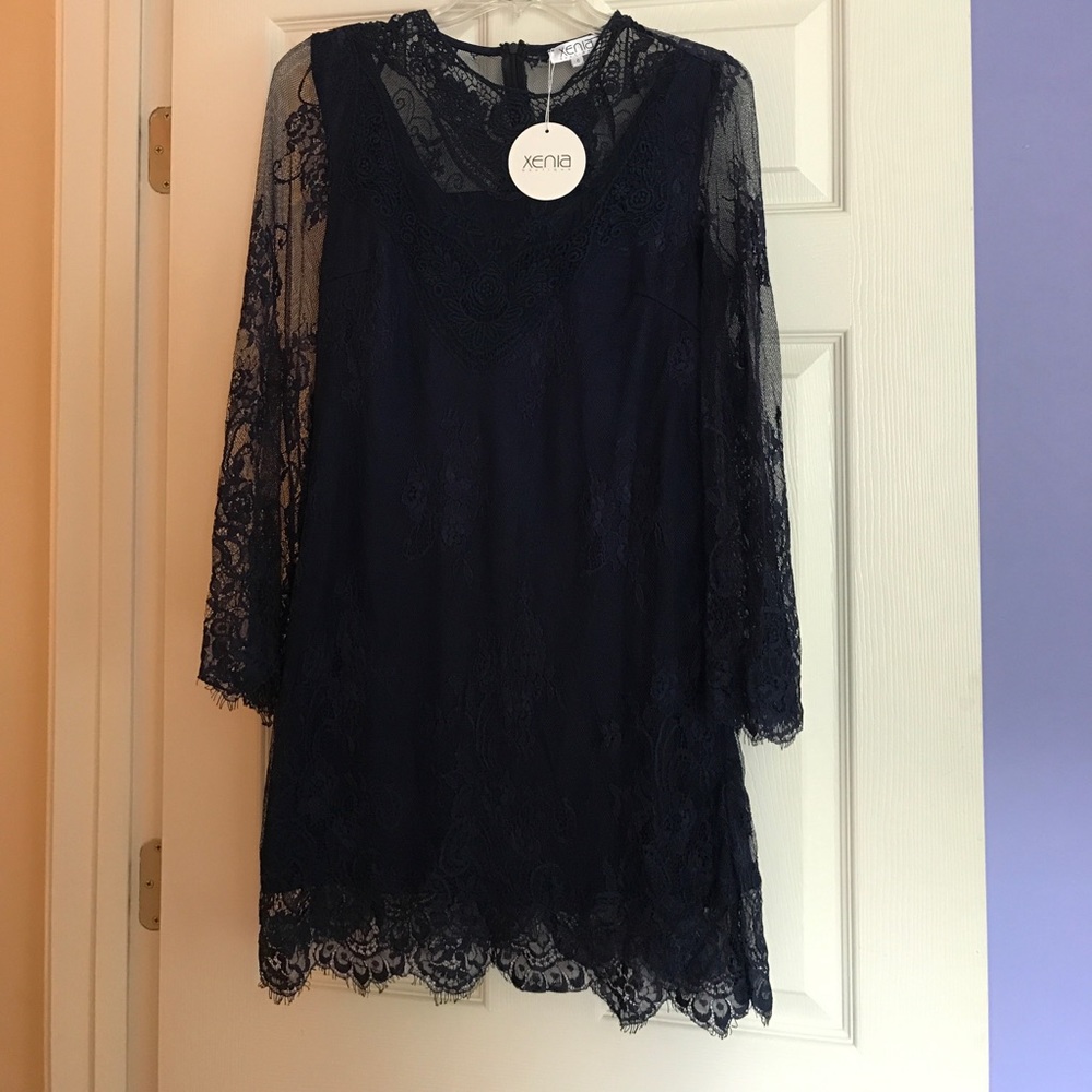 Long Sleeve Navy Lace Dress