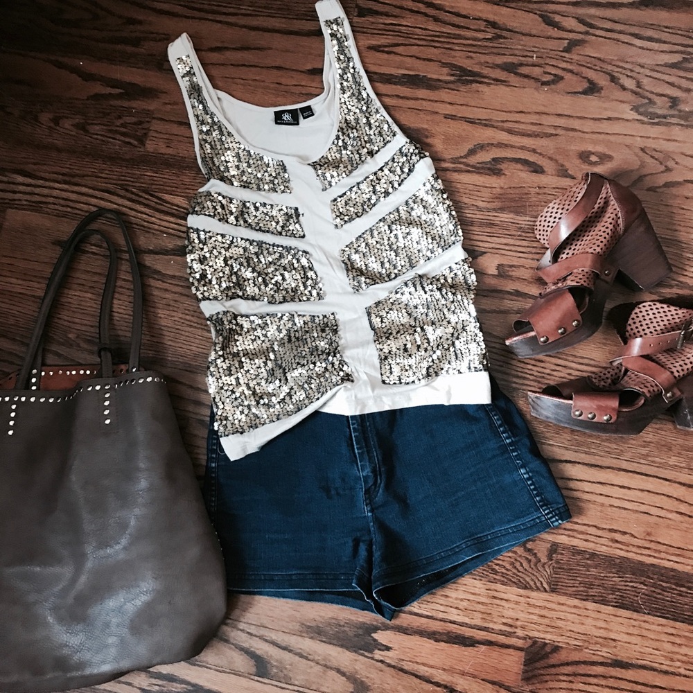 Sequin And Mesh Tank Top