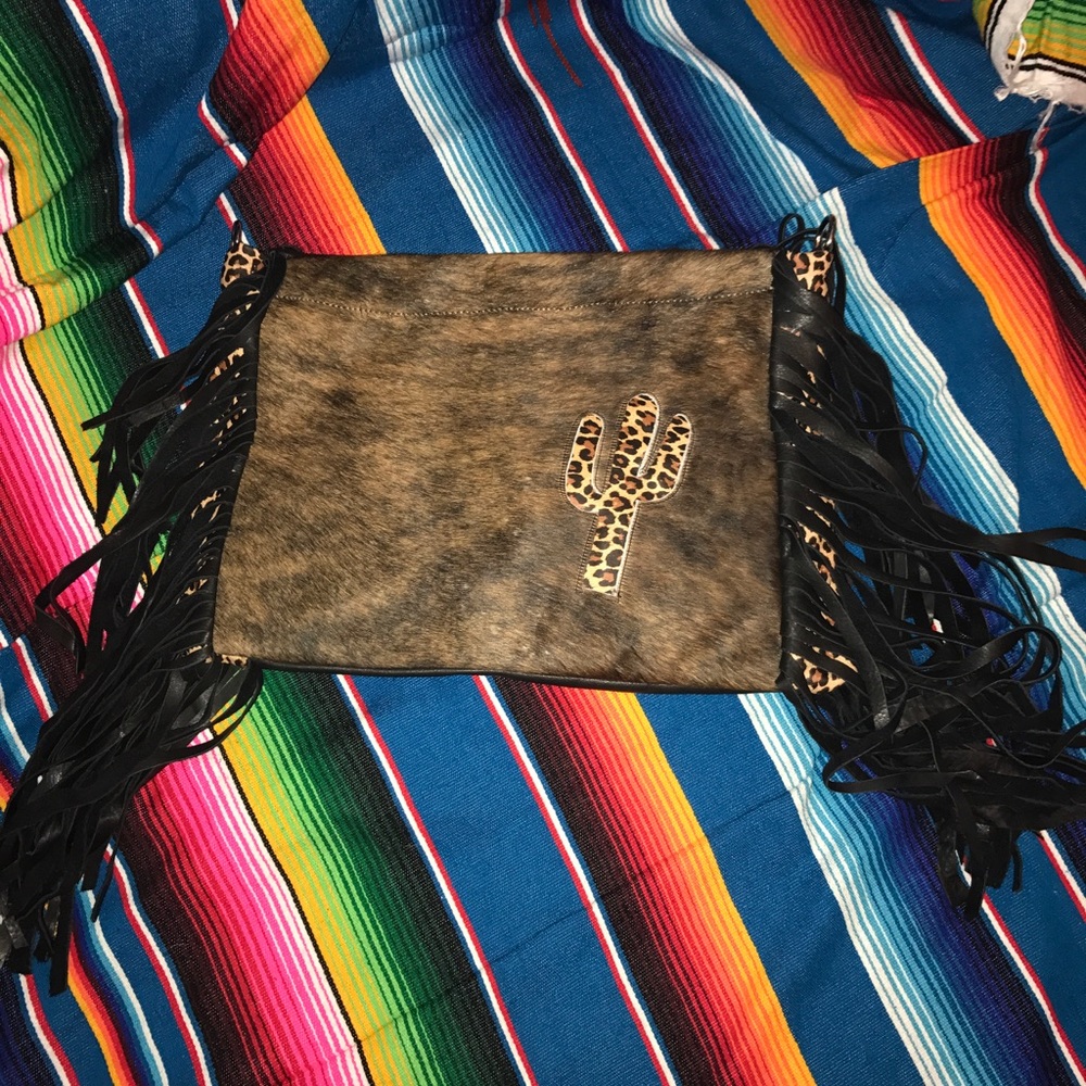 Cowhide and leopard print leather purse