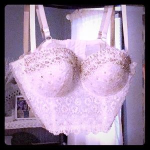 Beautiful dazzling white, laced, crop top/bra