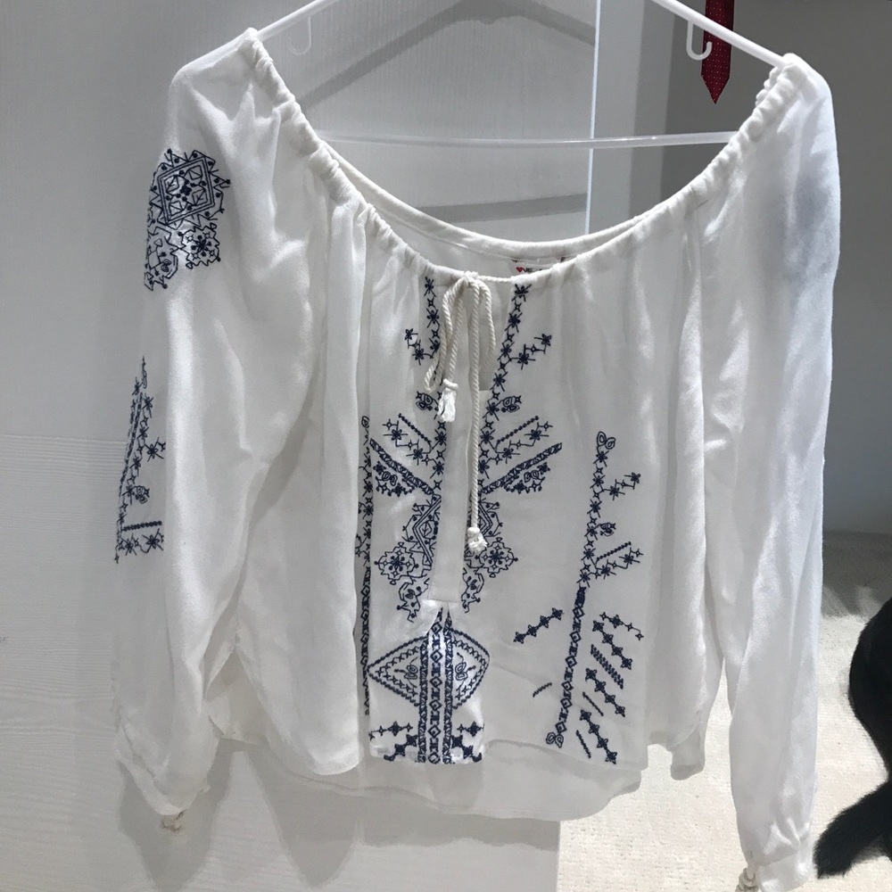 LF off shoulder embroidered top
