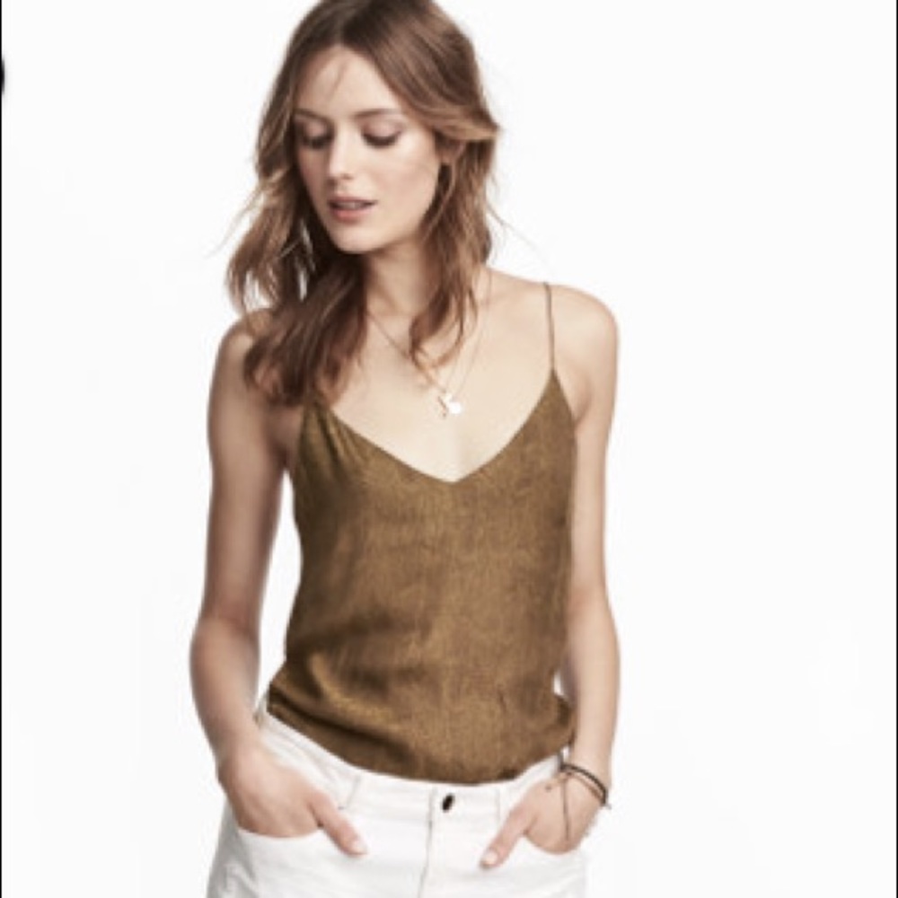 H&M Khaki V-Neck Satin Cami / Tank Top