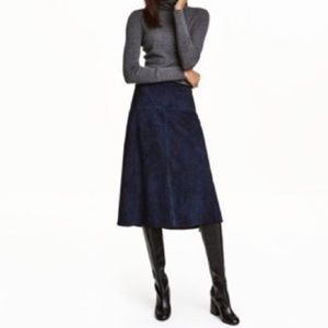 H&M Premium Genuine Suede Navy Blue Midi Skirt