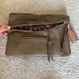 Large brown clutch purse with floral interior🌸