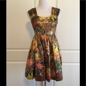 H&M embroidery gold floral print detail dress