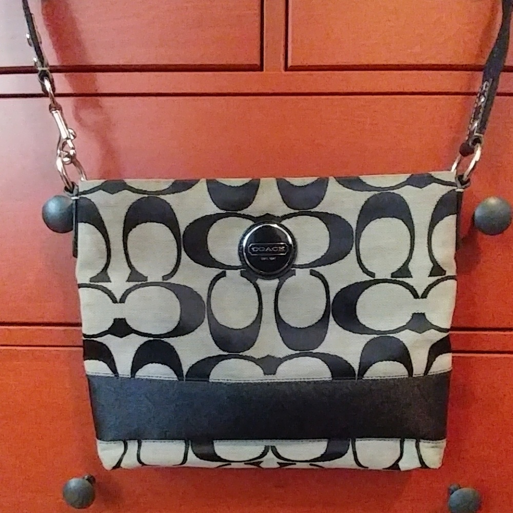 Coach Logo File Crossbody Bag Black Gray