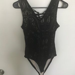 Kendall & Kylie tan and black lace bodysuit
