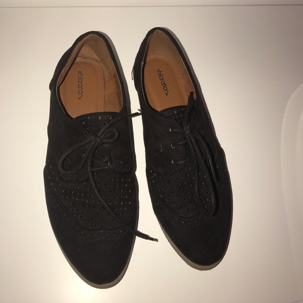 Black oxford loafers lace ip flat shoes