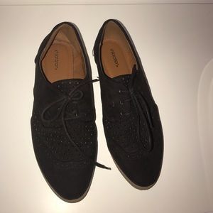 Black oxford loafers lace ip flat shoes