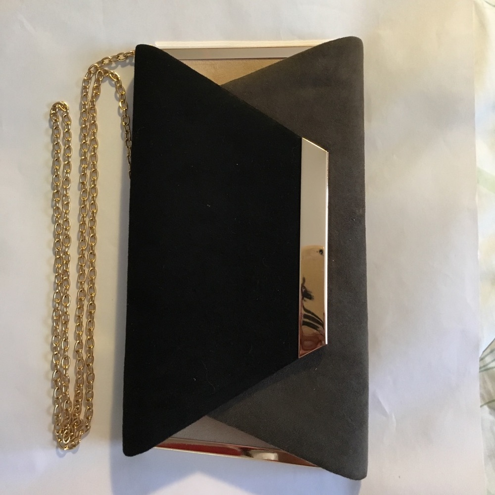 Black, Grey and Tan Vegan Suede Clutch