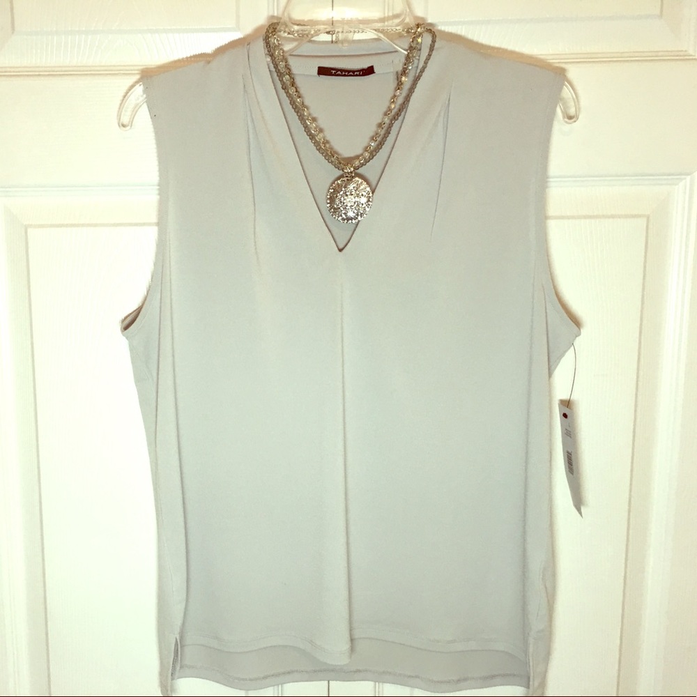 NEW!  TAHARI Pale gray sleeveless top